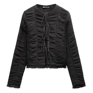 Zara tulle rushed Black Long Sleeve Top with ties XS